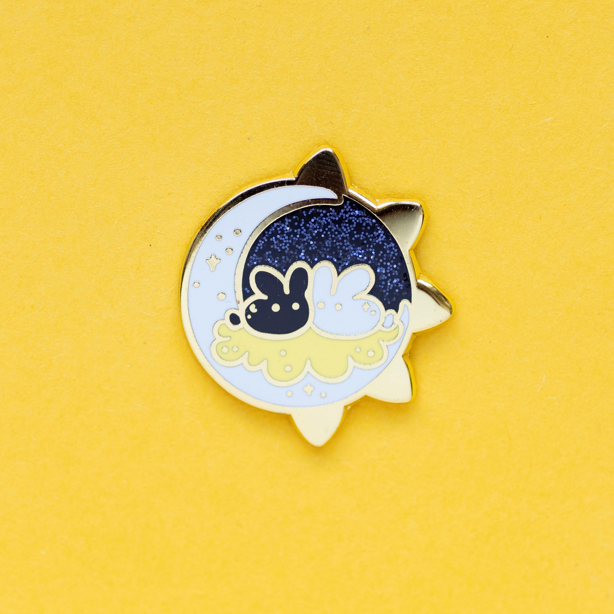 Sun & Moon Bunnies Enamel Pin - Gold