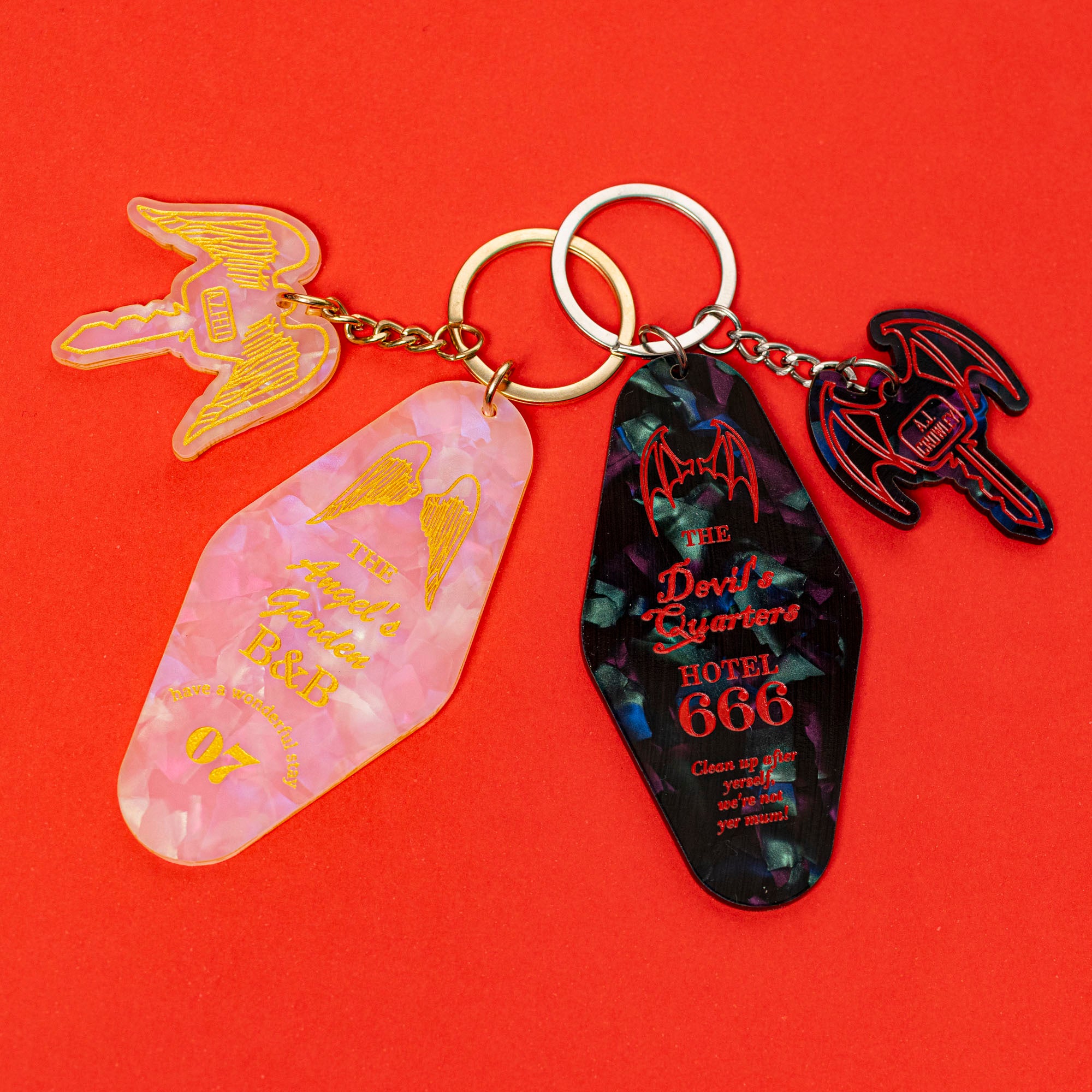 Good Omens Hotel Keyrings - Crowley