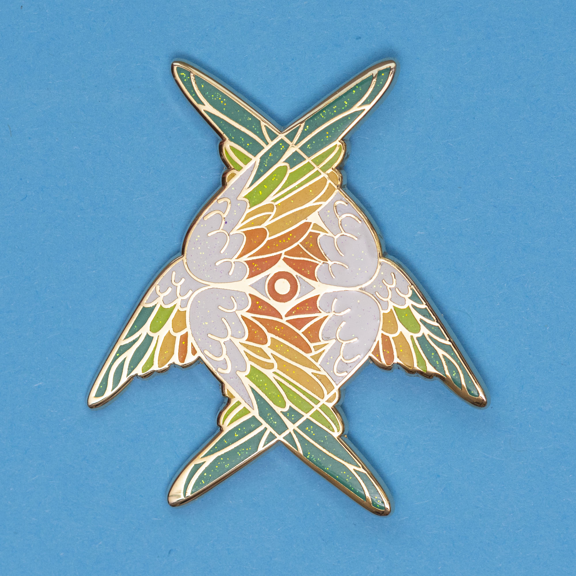 Rainbow Glitter Heart Seraphim Pin