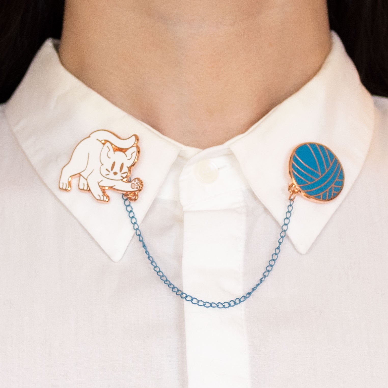 Collar Pin Set for Cat Lovers with Gold Chain  Cheeky Enamel Pin Flair by  Dot & Jot – Dot&Jot