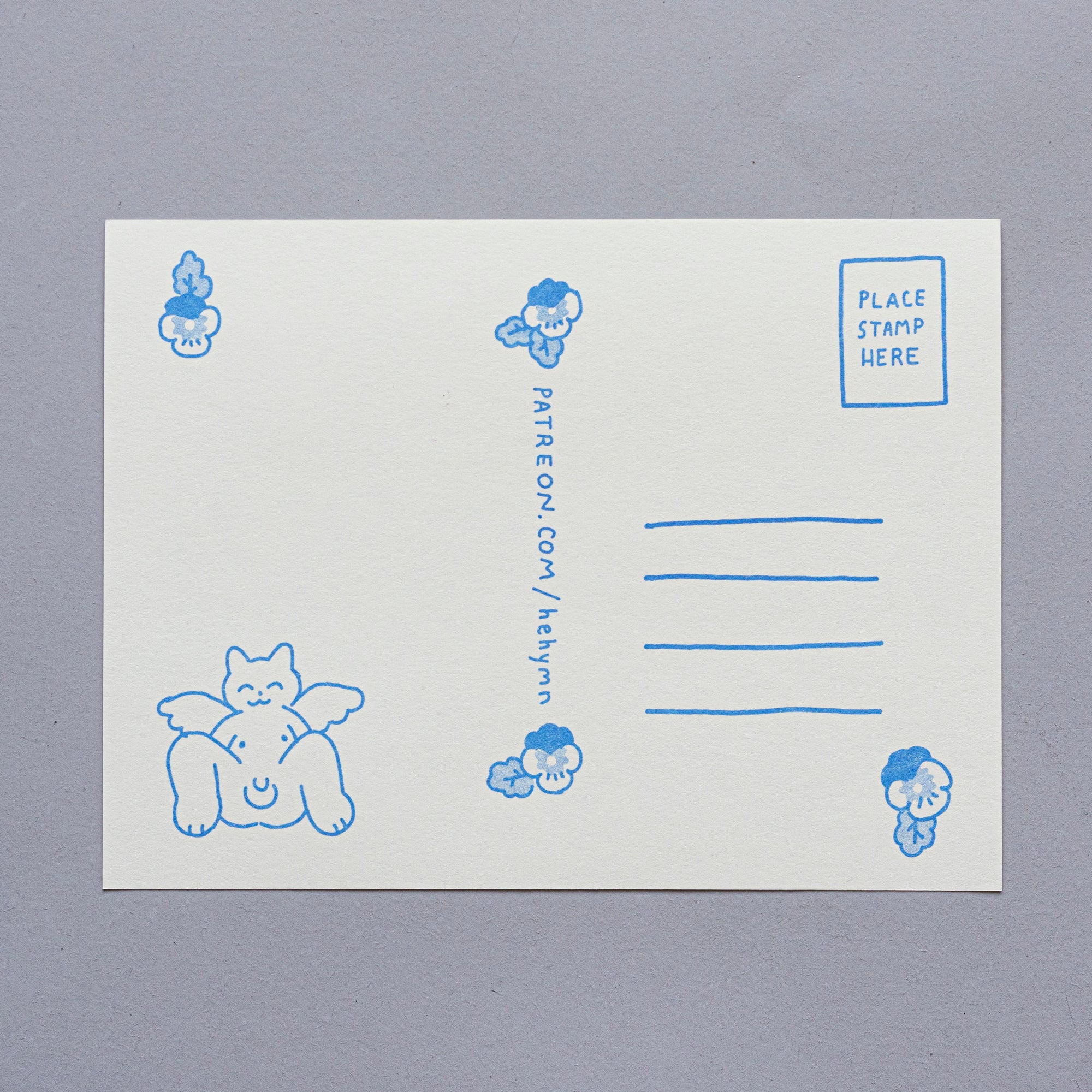 trans cherub risograph postcard