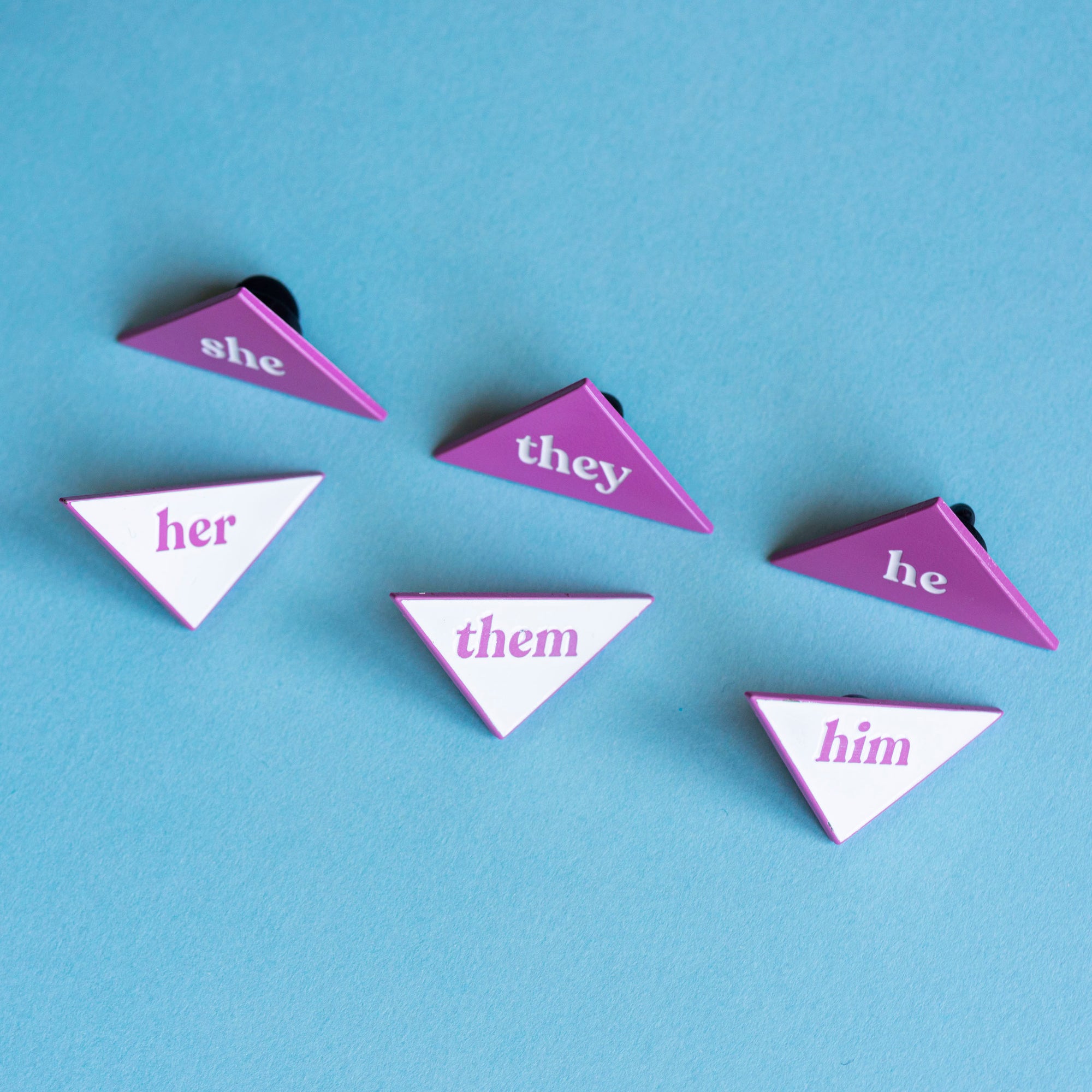 He - Pronouns Combo Enamel Pins - Pink - Top