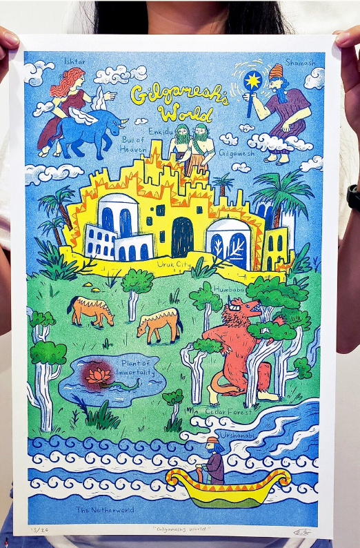 Epic of Gilgamesh Risograph Print