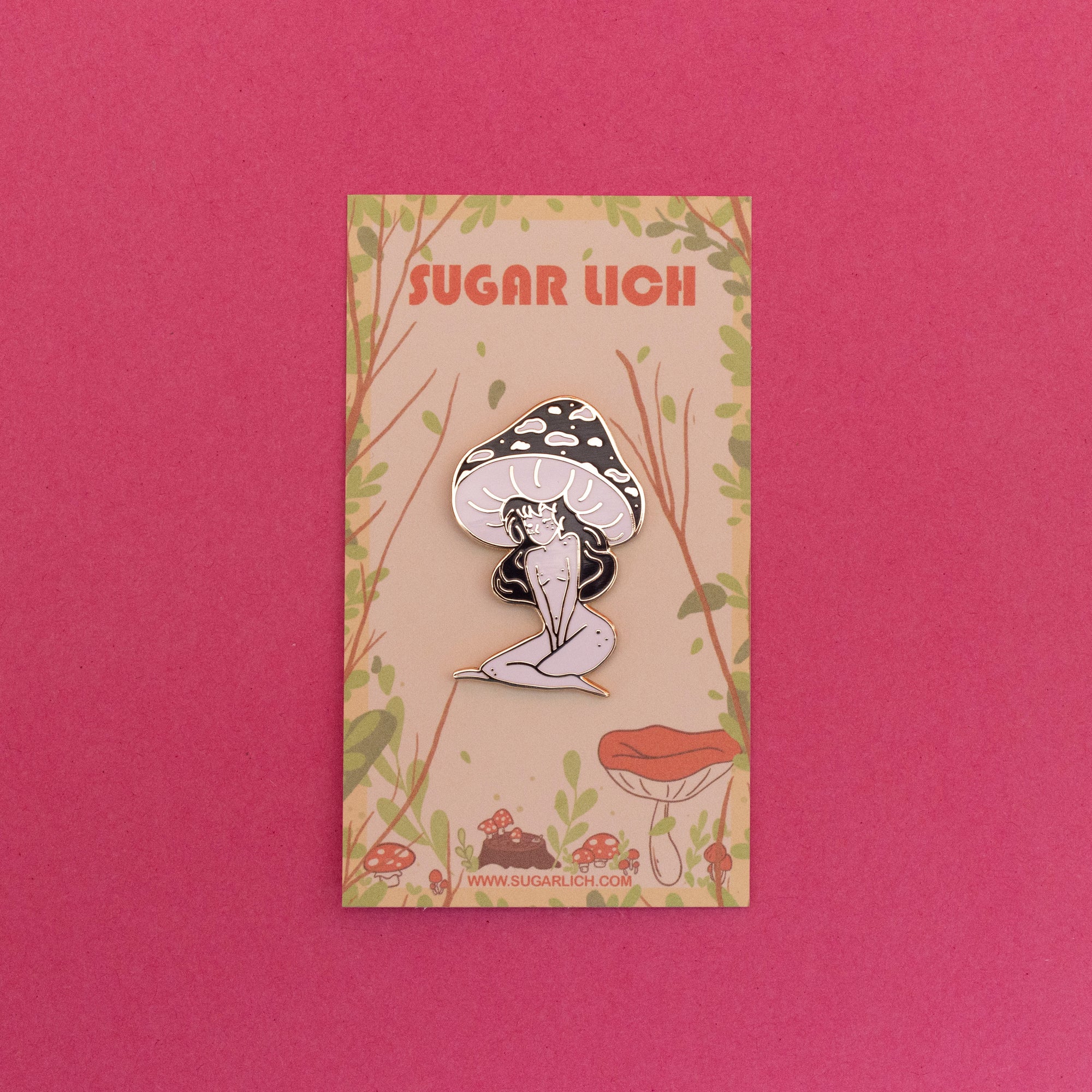 Black Mushroom Girl Enamel Pin