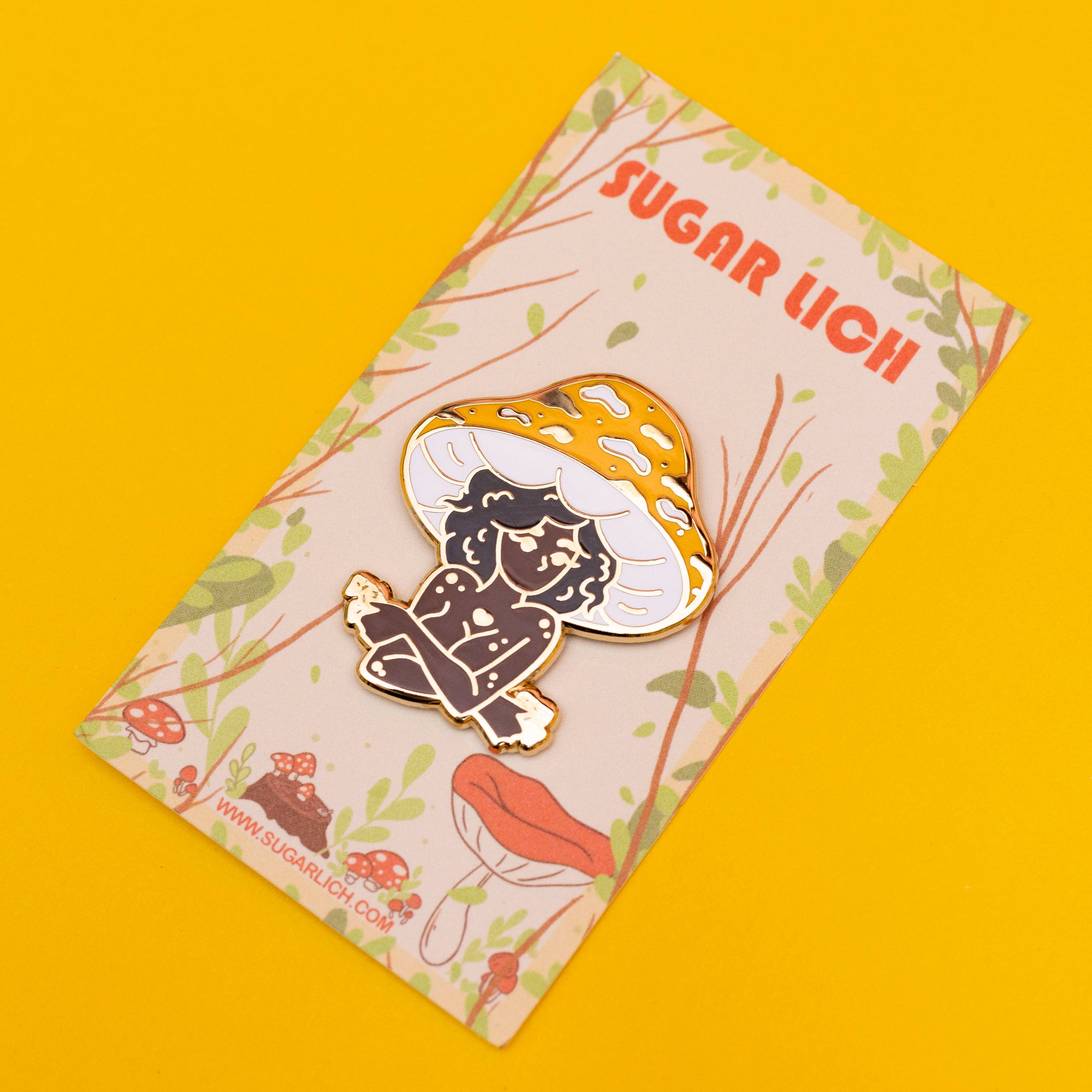 Orange Mushroom Girl Enamel Pin