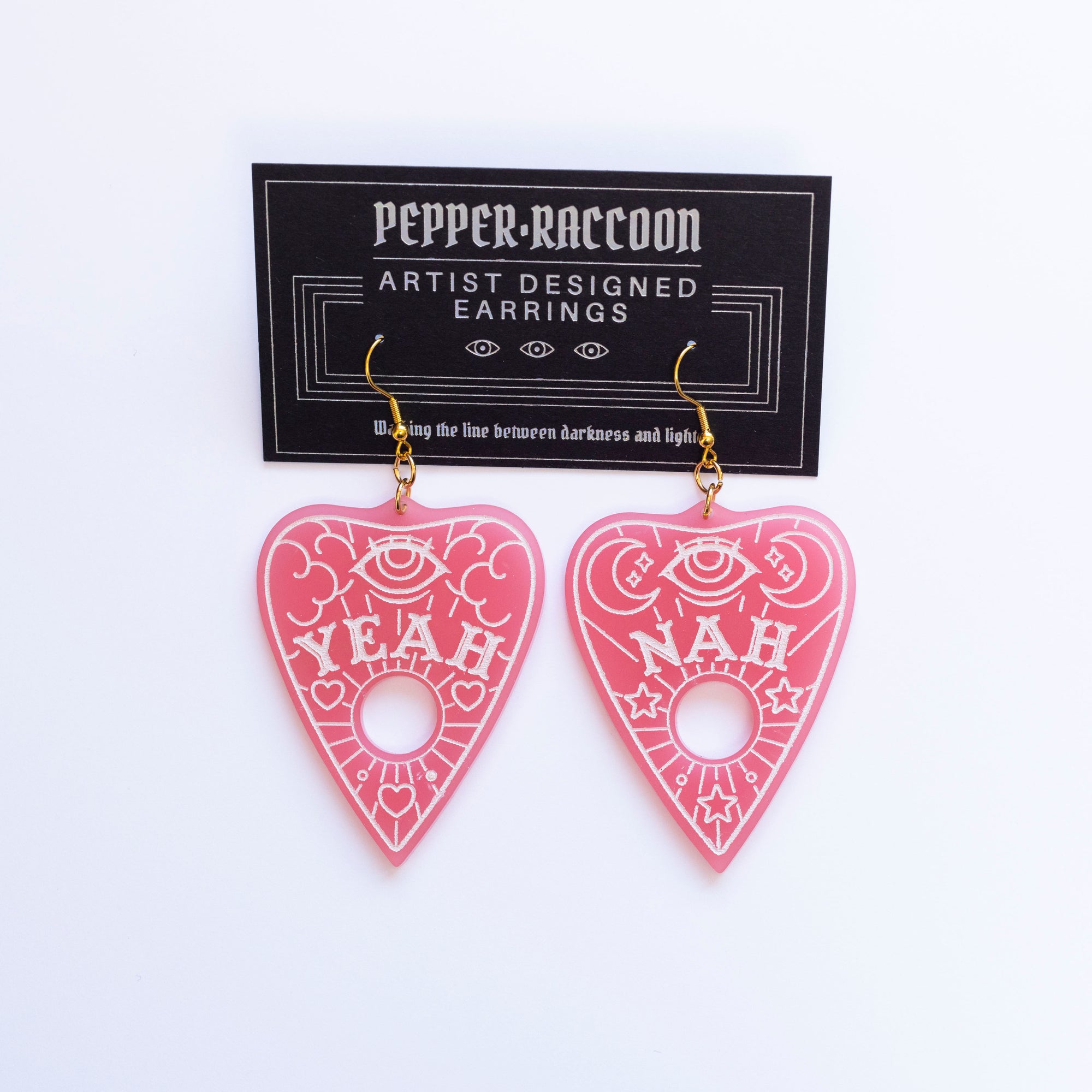 Yeah Nah Planchette Earrings - Satin Pink