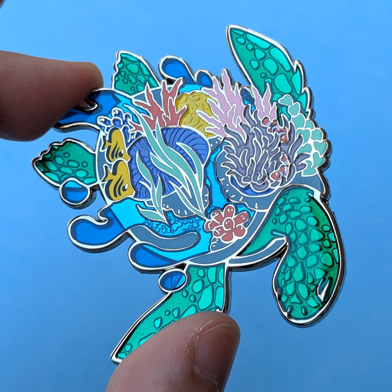 Coral-back Turtle Enamel Pin - 3