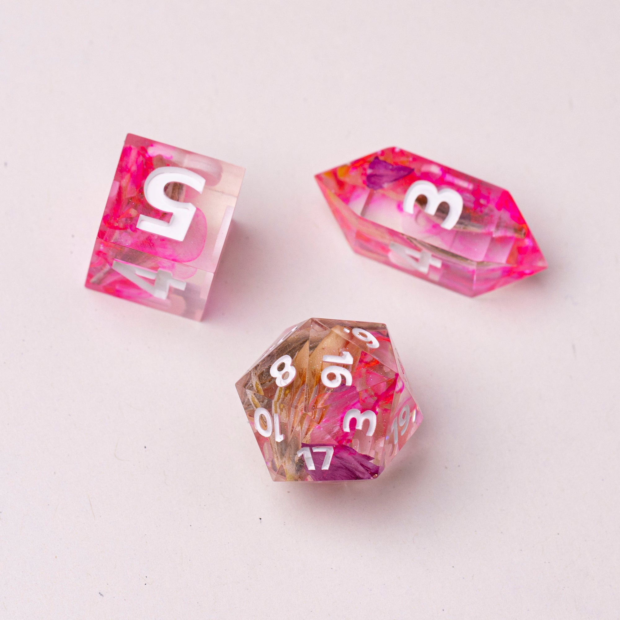 Pretty 'n Pink - D20 + D6 + D4 Dice Sets