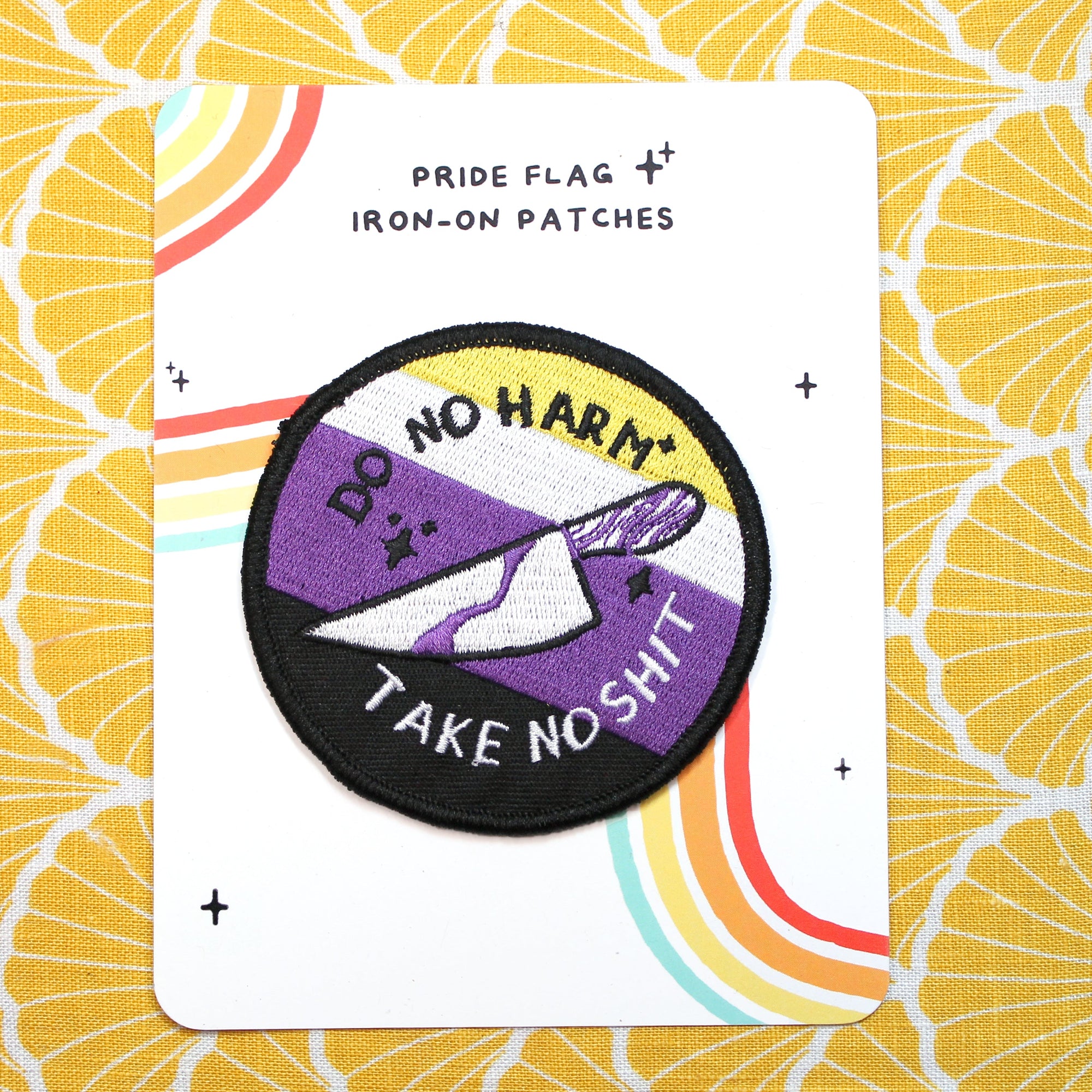 "Do No Harm/Take No Shit" Nonbinary Flag Iron-On Embroidered Patch - 2