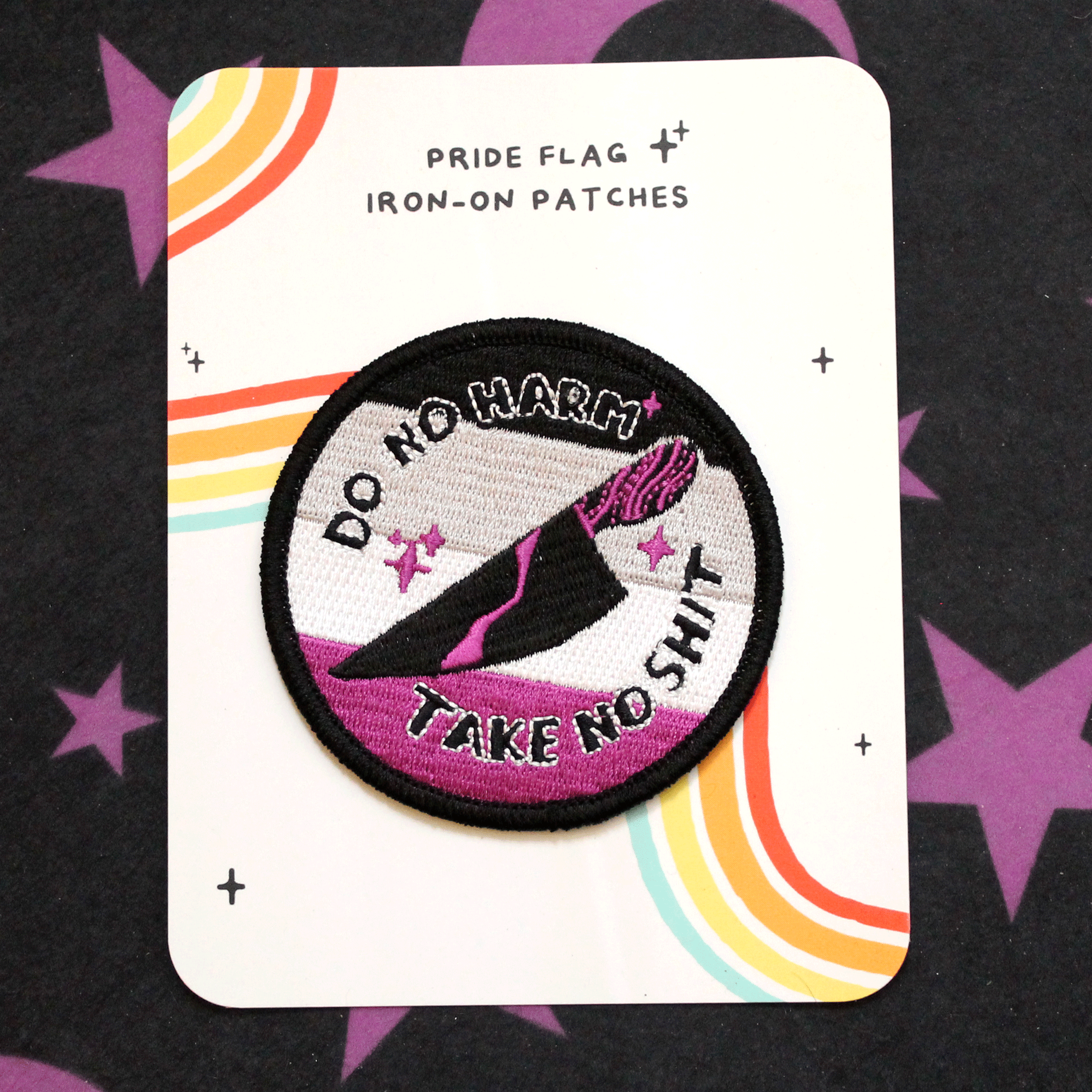 "Do No Harm/Take No Shit" Asexual Flag Iron-On Embroidered Patch - 2